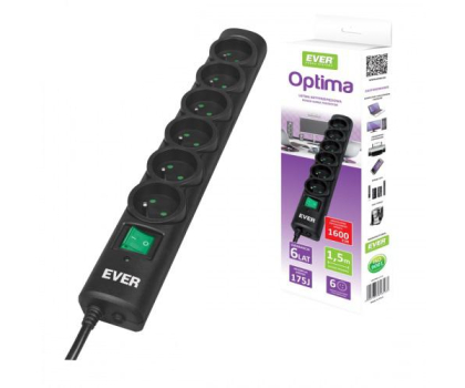 Listwa zasilająca Ever Optima - 6 gniazd, 1,5m, czarna